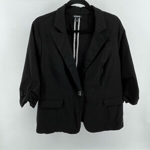 Torrid Blazer Womens 0 L Black Button Peak Lapel Jacket Ruched 3/4 Sleeve Office